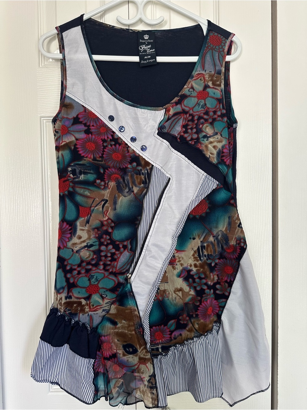 Point Zero by Nicole Benisti Mixed Media Patchwork Floral Tank Top #36
